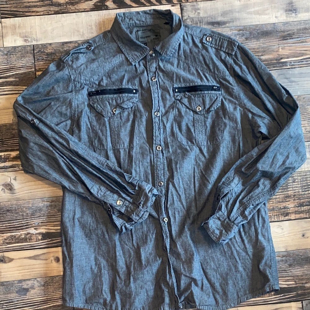 Ocean Current Charcoal Streetwear Shirt with zipper pockets